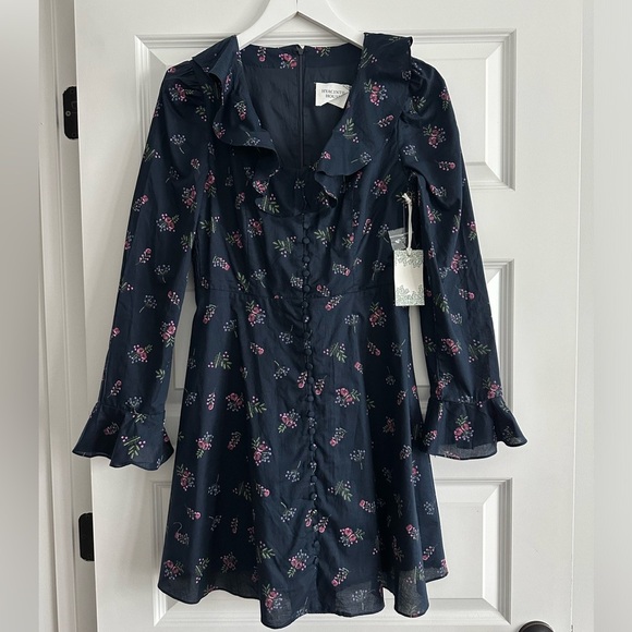 HYACINTH HOUSE Navy Floral Ruffle Neck Norah Mini Dress NWT - Picture 6 of 15